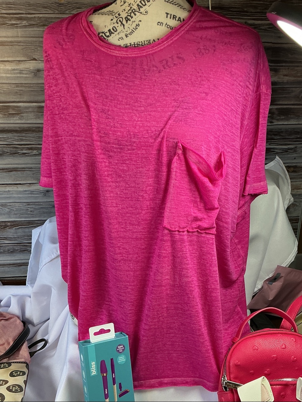⭐ Zenana Signature Hot Pink Burnout Oversized Pocket Tee Plus Size